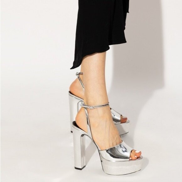 Saint Laurent Jodie Platform Sandals in Metallic Silver, Size 41 NEW +2 DustBags - Picture 1 of 16
